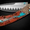 Chuska Folding Knife With Mokume Gane, Lava Rock With Turquoise, And Damascus Blade -KNIFECOMMAND Sales b12 chuska 1