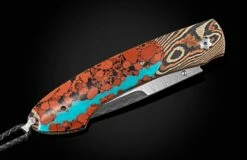 Chuska Folding Knife With Mokume Gane, Lava Rock With Turquoise, And Damascus Blade -KNIFECOMMAND Sales b12 chuska 3