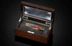 Chuska Folding Knife With Mokume Gane, Lava Rock With Turquoise, And Damascus Blade -KNIFECOMMAND Sales b12 chuska 5 box