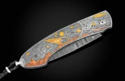 Cosmos II Hand-engraved Pocketknife With Meteorite And Gold Inlays, And Meteorite Damascus Blade -KNIFECOMMAND Sales b12 cosmos ii 3