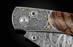 Cyber Skull Laser And Hand-engraved Pocketknife With Woolly Mammoth Tusk -KNIFECOMMAND Sales b12 cyber skull 6