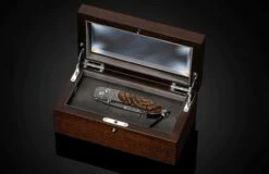 Cyber Skull Laser And Hand-engraved Pocketknife With Woolly Mammoth Tusk -KNIFECOMMAND Sales b12 cyber skull box 1
