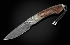 Deer Hand-engraved Pocket Knife With Woolly Mammoth Tooth And Damascus -KNIFECOMMAND Sales b12 deer 2