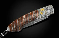 Deer Hand-engraved Pocket Knife With Woolly Mammoth Tooth And Damascus -KNIFECOMMAND Sales b12 deer 3