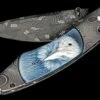 Dignity Pocketknife Featuring Carved Banded Agate, And 'flag' Damascus Blade -KNIFECOMMAND Sales b12 dignity 1 1