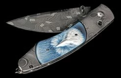 Dignity Pocketknife Featuring Carved Banded Agate, And 'flag' Damascus Blade