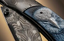 Dignity Pocketknife Featuring Carved Banded Agate, And 'flag' Damascus Blade -KNIFECOMMAND Sales b12 dignity 4 1