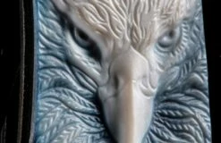 Dignity Pocketknife Featuring Carved Banded Agate, And 'flag' Damascus Blade -KNIFECOMMAND Sales b12 dignity 5