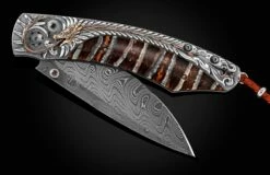 Dragon Skin Carved Silver, Gold And Mokume Gane Pocketknife With Fossil Woolly Mammoth Tooth.