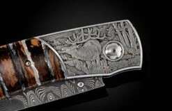 Elk Hunt Hand-engraved Pocketknife With 24K Gold And Copper Inlays -KNIFECOMMAND Sales b12 elk hunt 5