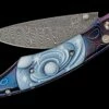Galaxy Pocketknife Featuring Heat-colored Damascus, Carved Banded Agate, And Meteorite Damascus Blade -KNIFECOMMAND Sales b12 galaxy 1 1 1