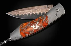 Laguna Titanium Pocketknife With Zinc-matrix Apple Coral, And 'copper Wave' Damascus Blade