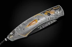 Meteoric Hand-engraved Pocketknife With Meteorite  And Gold Inlays, And Meteorite Damascus Blade -KNIFECOMMAND Sales b12 meteoric 3
