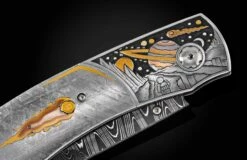 Meteoric Hand-engraved Pocketknife With Meteorite  And Gold Inlays, And Meteorite Damascus Blade -KNIFECOMMAND Sales b12 meteoric 5