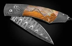 Mt Fuji II Hand-forged Damascus Folding Knife With Japanese Maki-e