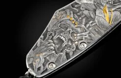 Nightmares Hand-engraved Stainless Folding Knife With Gold Inlays And Damascus Blade -KNIFECOMMAND Sales b12 nightmares 7