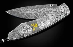 Pirate Captain Hand-engraved Pocketknife With 24K Gold Inlays And Damascus Blade