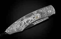 Pirate Captain Hand-engraved Pocketknife With 24K Gold Inlays And Damascus Blade -KNIFECOMMAND Sales b12 pirate captain 3b