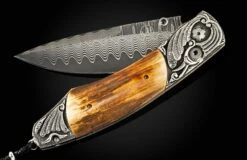 Royal Crest Pocketknife With Carved Sterling Silver And Fossil Mammoth Ivory Bark