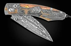 Serengeti Hand-engraved Folding Knife With Damascus And Black Diamonds