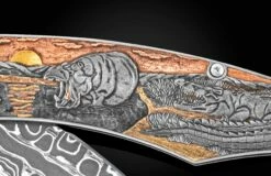 Serengeti Hand-engraved Folding Knife With Damascus And Black Diamonds -KNIFECOMMAND Sales b12 serengeti 5