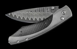 Vega Titanium Pocketknife With Carbon Fiber And 'wave' Damascus Blade