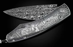 Viking III Hand-engraved Stainless Pocketknife With Hand-forged Damascus Blade