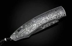 Viking III Hand-engraved Stainless Pocketknife With Hand-forged Damascus Blade -KNIFECOMMAND Sales b12 viking iii 3