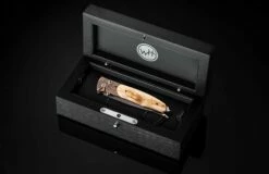 Eventide Pocketknife Featuring Mokume Gane, Fossil Mammoth Tusk Bark, And Wave Damascus Blade. -KNIFECOMMAND Sales b30 eventide 5