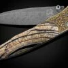 Golden Eye Folding Knife With Inlaid 24K Gold, Fossil Woolly Mammoth Tusk, And Damascus -KNIFECOMMAND Sales b30 golden eye 1