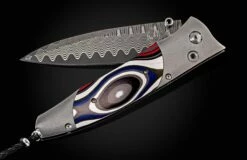 Overdrive Titanium Folding Knife With Fordite And 'wave' Damascus Blade