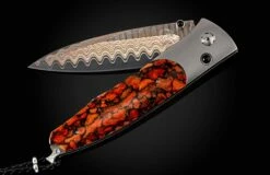 Red Sails Titanium Pocketknife With Apple Coral, And 'copper Wave' Damascus Blade