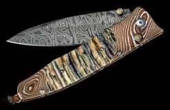 Relic Pocketknife With Mokume Gane, Damascus, And Fossil Woolly Mammoth Tooth