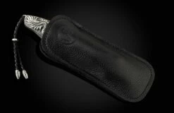 Silver Dragon Hand-Carved Sterling Silver Pocketknife With Inset Sapphire And Damascus Blade -KNIFECOMMAND Sales b30 silver dragon newlayot 4