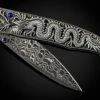 Silver Dragon Hand-Carved Sterling Silver Pocketknife With Inset Sapphire And Damascus Blade -KNIFECOMMAND Sales b30 silver dragon newlayot2 1