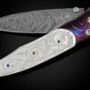 Swirl Hand-forged Damascus Pocketknife With Carved Pearl 