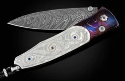 Swirl Hand-forged Damascus Pocketknife With Carved Pearl 