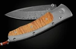 Kona Pocketknife With Curly Koa, Damascus, And Titanium.