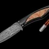 Burl Fixed-blade Carbon Fiber Knife With Maple Burl, And Damascus Blade -KNIFECOMMAND Sales f28 burl 1