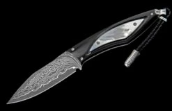 Coast Fixed-blade Carbon Fiber Knife With Mother Of Pearl, And Damascus Blade