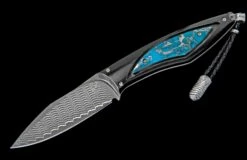 Tucson Fixed-blade Carbon Fiber Knife With Kingman Turquoise And Damascus Blade